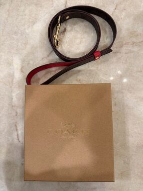 NEW! Coach Signature Black/Brown and Red Leather Dog Leash with Gold Hardware